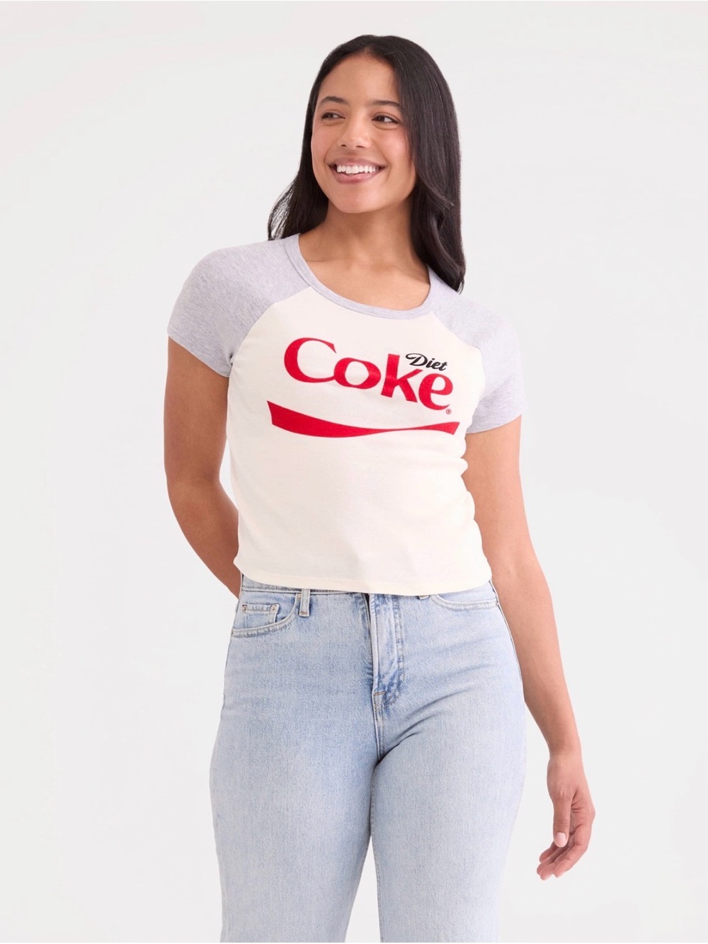 Coca Cola Diet Coke Cream Tee with Heather Gray Trim and Black Logo crop top